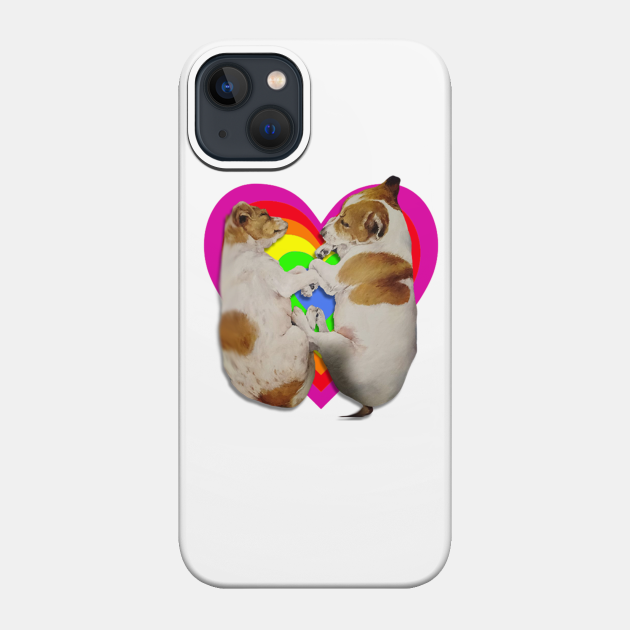 Super cute Jack Russell terriers sleeping on a rainbow heart - Dogs - Phone Case