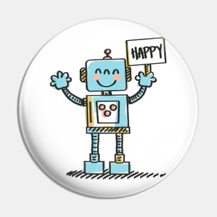 Cute Happy Robot Pin