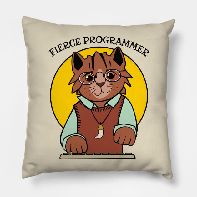 Fierce Programmer Cat Pillow by Sue Cervenka