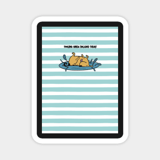 Funny relaxed dog on striped background Magnet