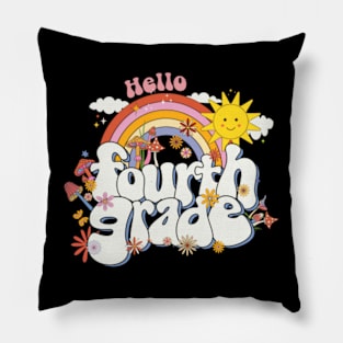 Hello 4th grade Rainbow Groovy Back To School Teacher Kid Pillow