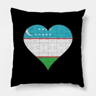 Uzbekistani Jigsaw Puzzle Heart Design - Gift for Uzbekistani With Uzbekistan Roots Pillow