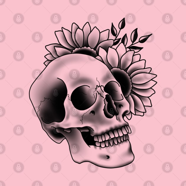 Skull and sunflowers by Glockink