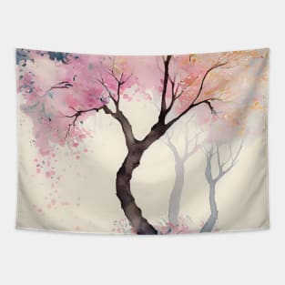 Japanese Cherry Tree in Bloom Watercolor Tapestry