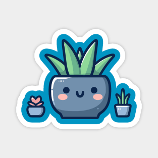 Cute Succulent Plant in a Pot | Kawaii Cactus House Plant in Cutesy Style Magnet