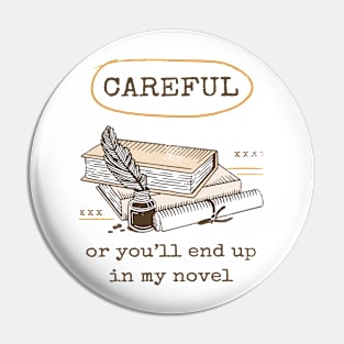 Funny Writer Quote Book Pile Cartoon Pin