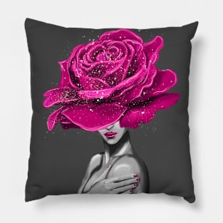 Girl with beautiful flowers instead of a head. Pillow