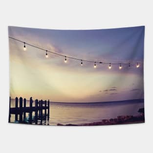 Sunset Over The Florida Keys Dock Tapestry