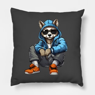 Hip pop dog wearing sunglasses and hoddie Pillow