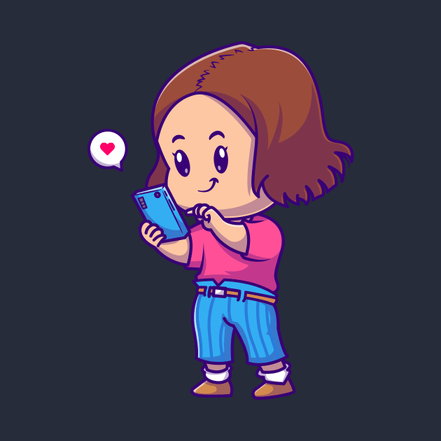 Cute Girl Playing SmartPhone Cartoon by Catalyst Labs