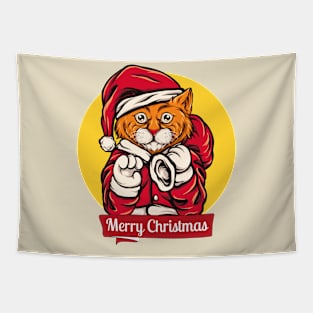 Merry Christmas Santa Cat Tapestry