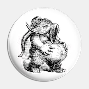 Paunchy elephant vintage drawing in black with white background Pin