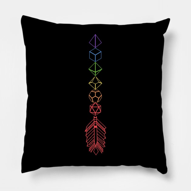 Rainbow Polyhedral Dice Arrow Tabletop RPG Pillow by pixeptional