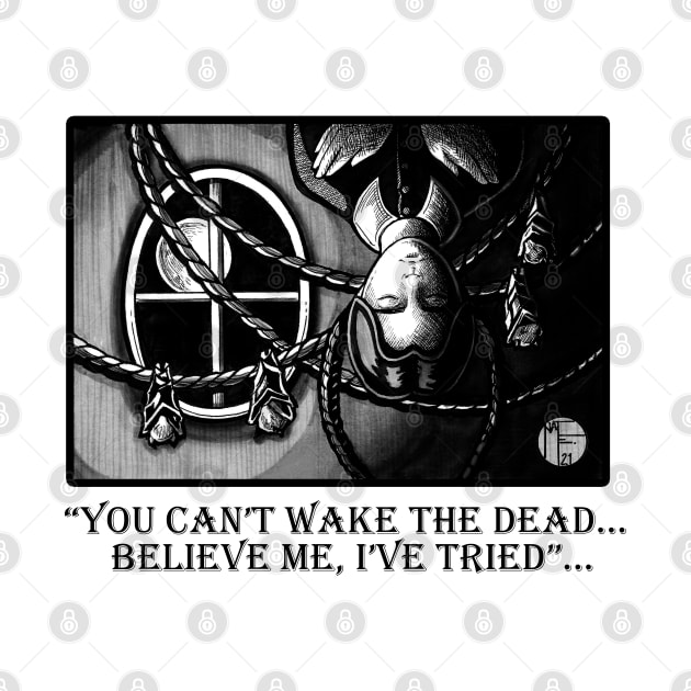 Wednesday Napping With Bats - You Can't Wake The Dead - Black Outlined Version by Nat Ewert Art
