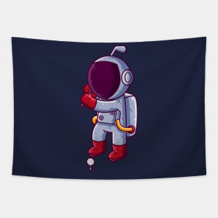 Cute Astronaut Playing Golf Cartoon Tapestry