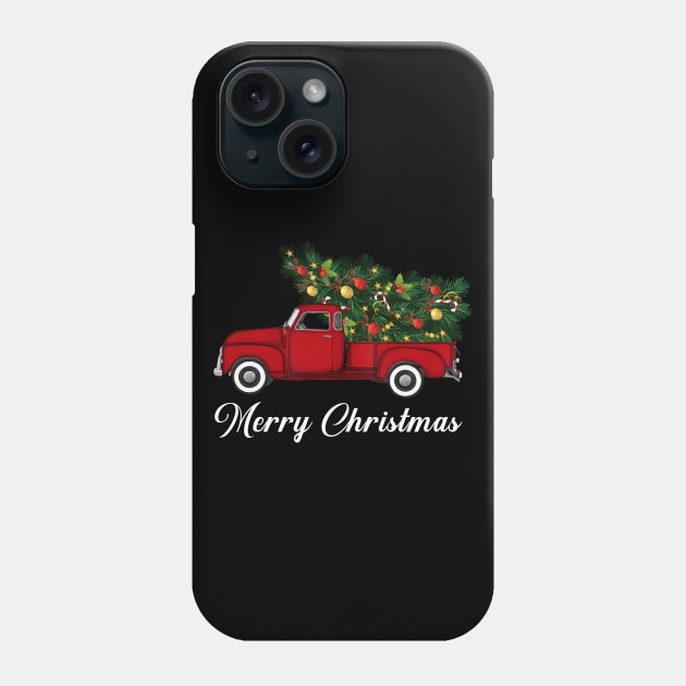 Merry Christmas Retro Vintage Red Truck Phone Case by Kimko