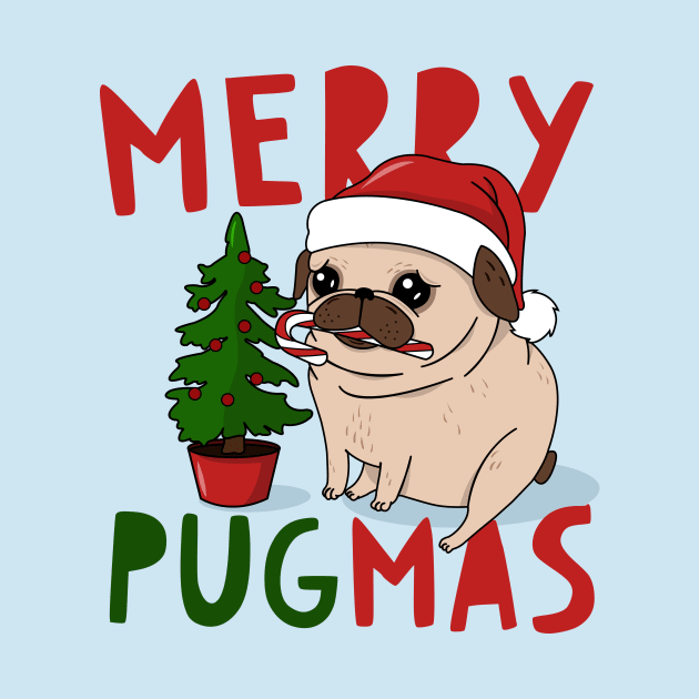Merry Pugmas // Adorable Christmas Pug with Tree by SLAG_Creative