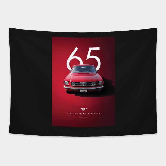 1965 Red Ford Mustang Artwork Tapestry by Brayj2