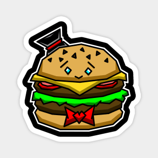 Happy and Fancy Double Cheeseburger with a Bow Tie and a Top Hat - Cute Burger Magnet