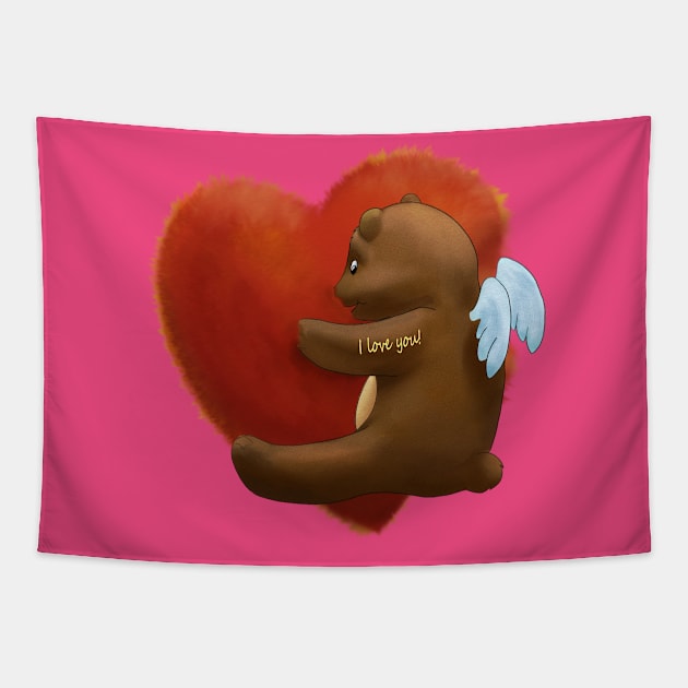 Teddy bear hug heart Tapestry by Zimart