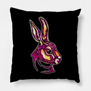 Pink rabbit with psychedelic colors, magenta bunny face Pillow