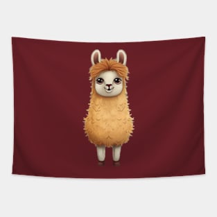 Cute Cartoon Golden Brown Baby Llama Illustration Tapestry