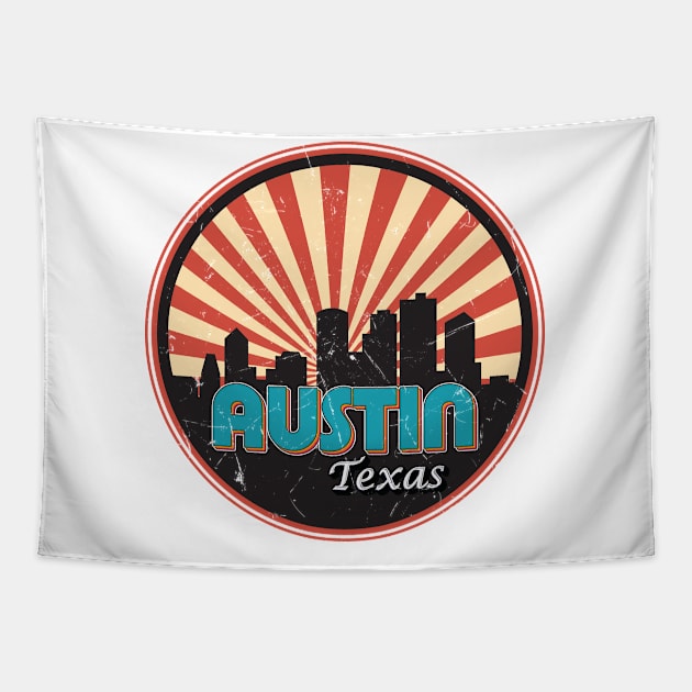 Austin Texas Tx City State Skyline Vintage Retro 1970s Tapestry by kalponik