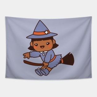 Cute Kawaii Witch Kid Flying on a Broomstick Tapestry