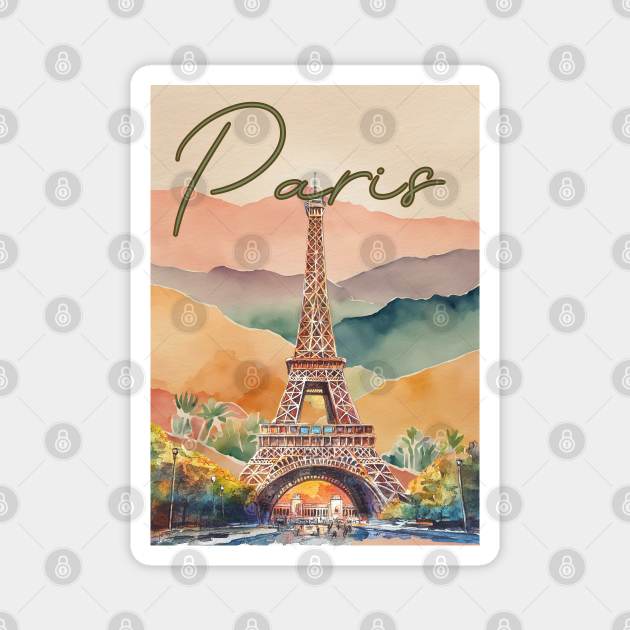 Paris Eiffel Tower Watercolor Print – Romantic France Travel Poster Magnet by TuncGK