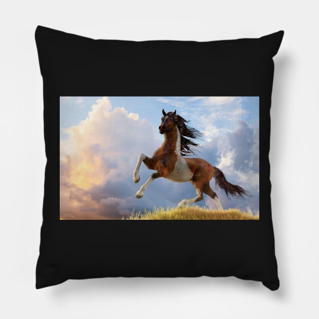 Painted War Horse Pillow by DanielEskridge