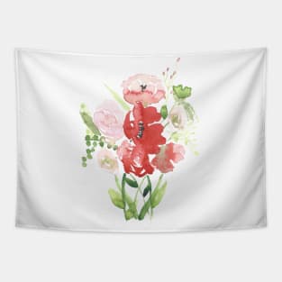 Poppies and Roses, floral watercolor painting Tapestry