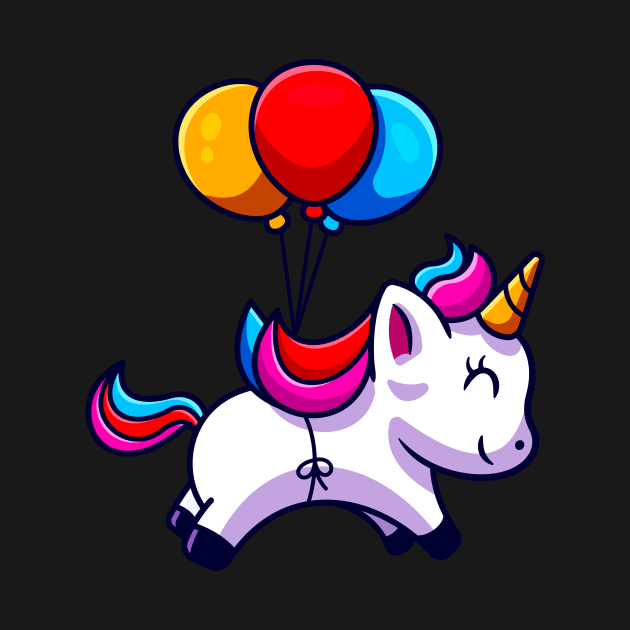 Cute Unicorn With Balloons Fun Birthday Gift Kids by Foxxy Merch