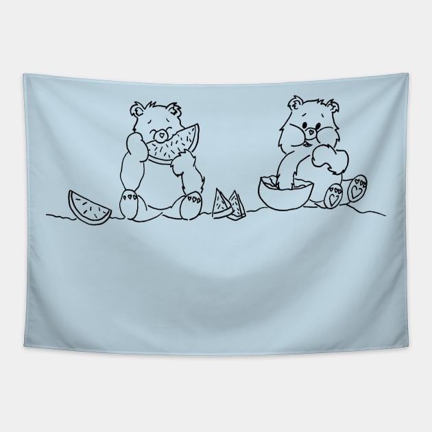 Care Bears Eating Watermelon Line Art Tapestry by Maries Papier Bleu