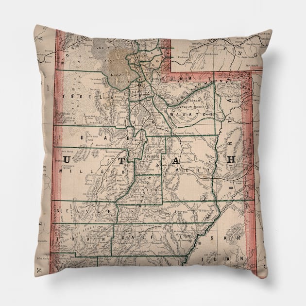 Vintage Map of Utah (1883) Pillow by Bravuramedia