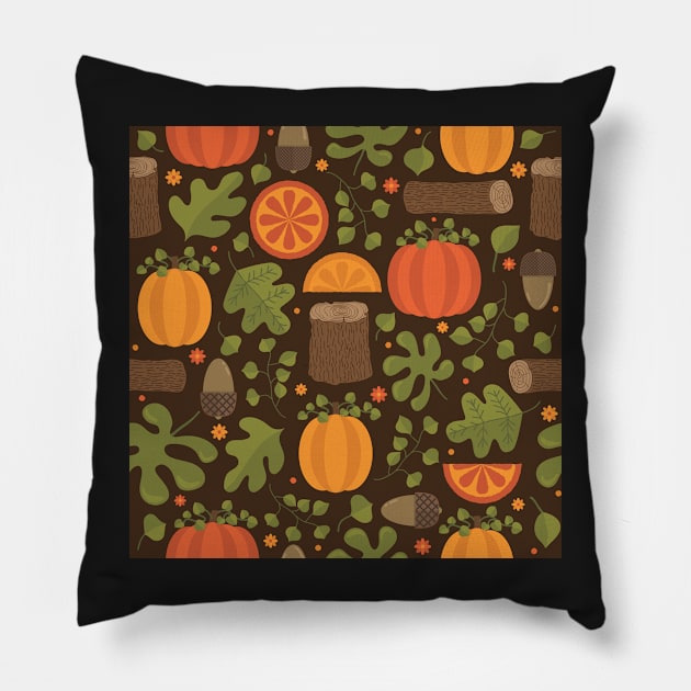 Autumn Pattern Pumpkins Leaves Acorns Pillow by Blue-Banana