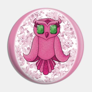 Sparkly Pink Owl with Emerald Eyes Pin