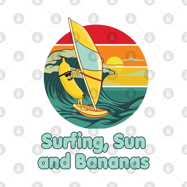 Surfing, Sun and Bananas Windsurfing funny Design by Andy Banana
