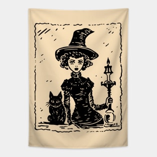 Vintage Witch and Cat Tapestry