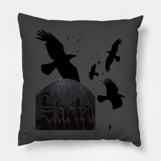 Sacred Gothic Text Gravestone With Crows and Ravens Pillow