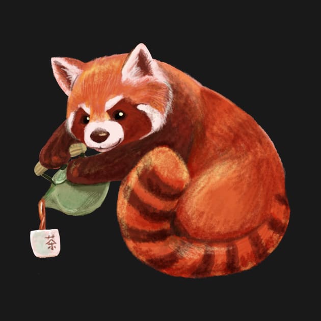 Red Panda Pouring Tea by cartoonowl