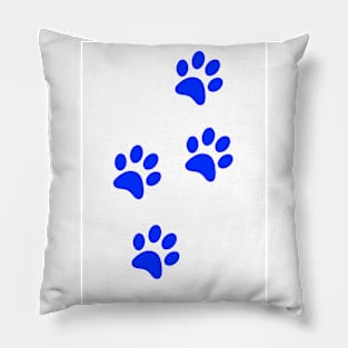 Blue Pawprints on White Pillow