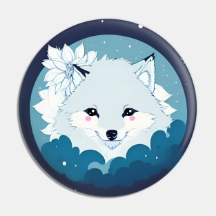 watercolor blue flower wolf fullmoon illustration sticker Pin