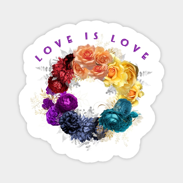 Love is Love - Rainbow wreath - LGBTQ Magnet by allthumbs