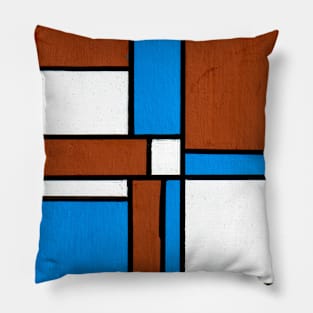 Brown White Blue Geometric Abstract Acrylic Painting Pillow