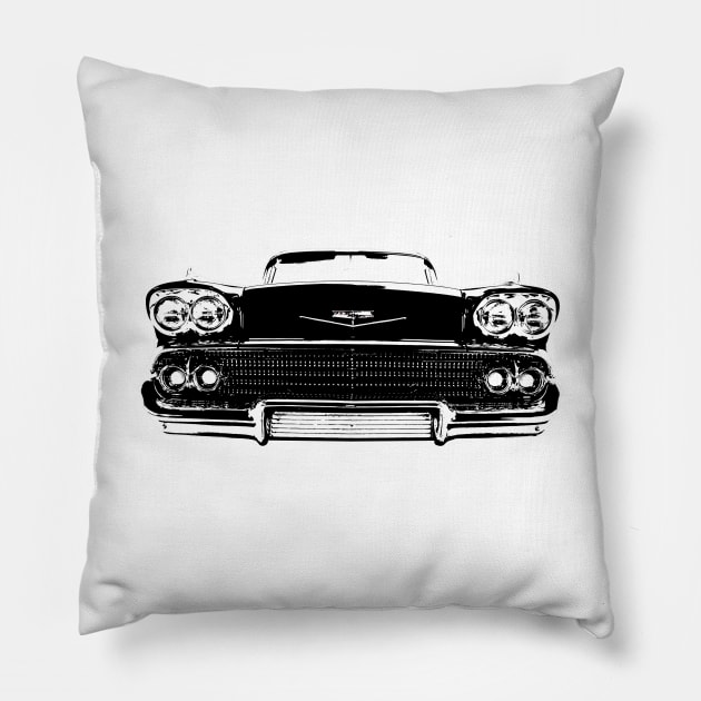 1958 Chevy Bel air B&W Pillow by GrizzlyVisionStudio