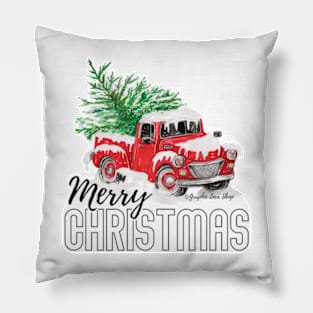 Merry Christmas, Vintage Red Truck © GraphicLoveShop Pillow