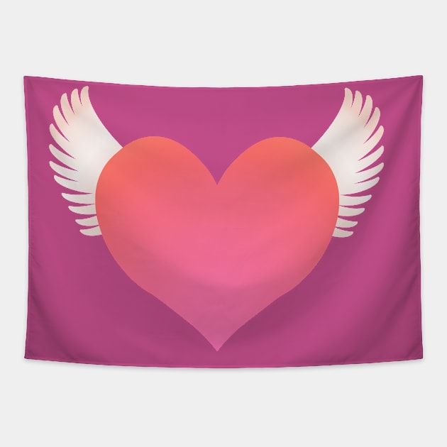 Pink Heart on Wings Tapestry by RawSunArt