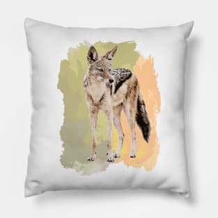 Black-backed Jackal Watercolor Artwork for Jackal Fans Pillow