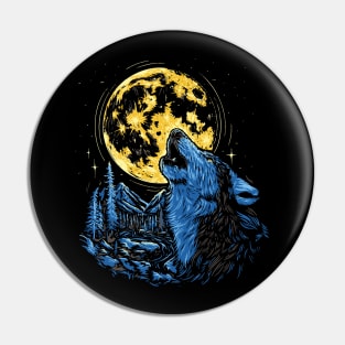 Wolf Full Moon In The Wild Design Wildlife Forest Animal Pin