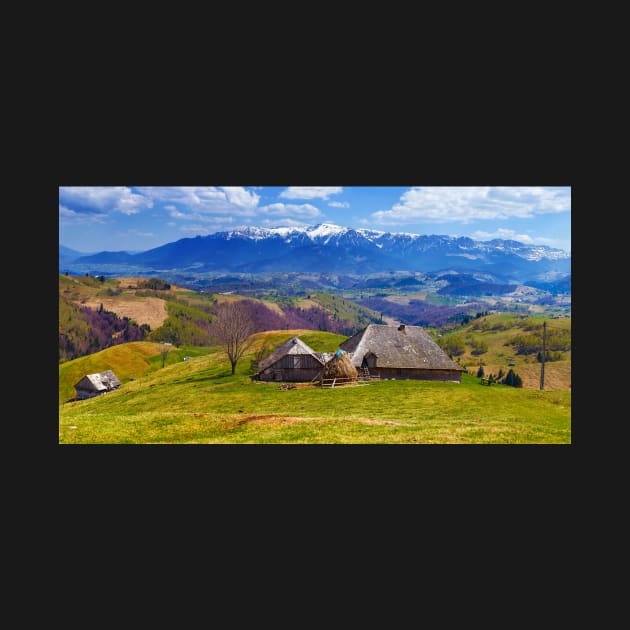 Wooden house and mountains panorama by naturalis